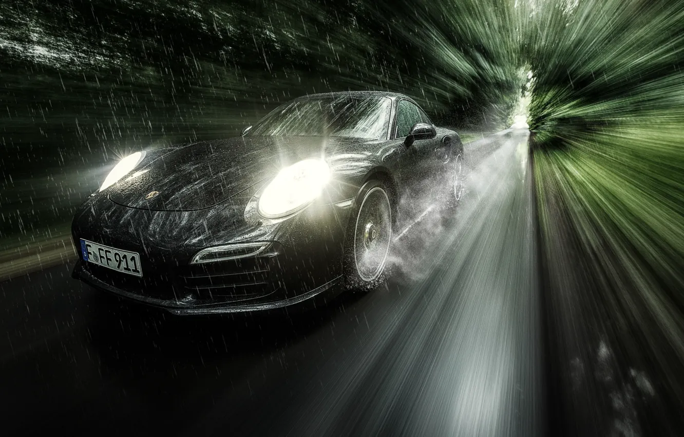 Фото обои дорога, дождь, скорость, Porsche