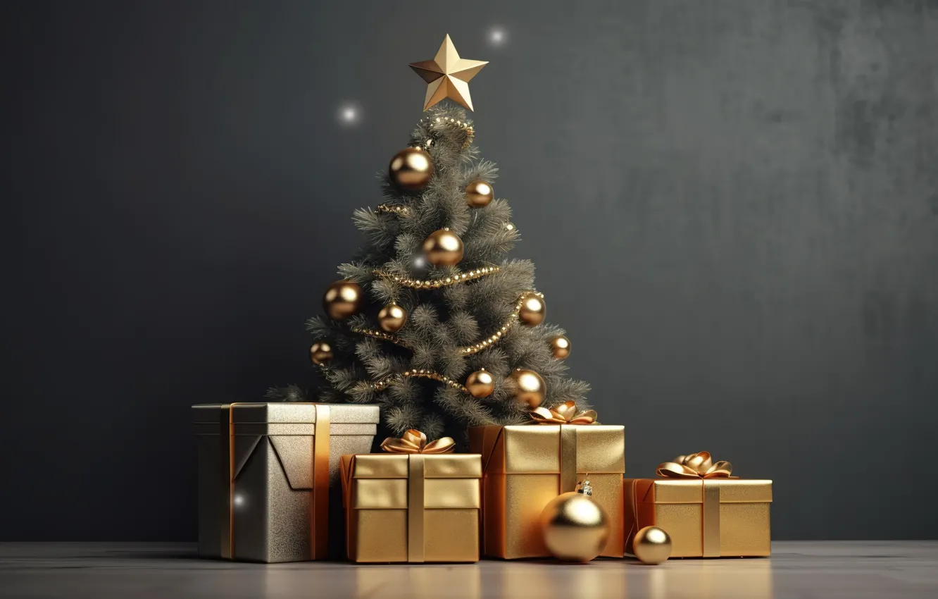 Фото обои шары, елка, Новый Год, Рождество, подарки, new year, happy, Christmas