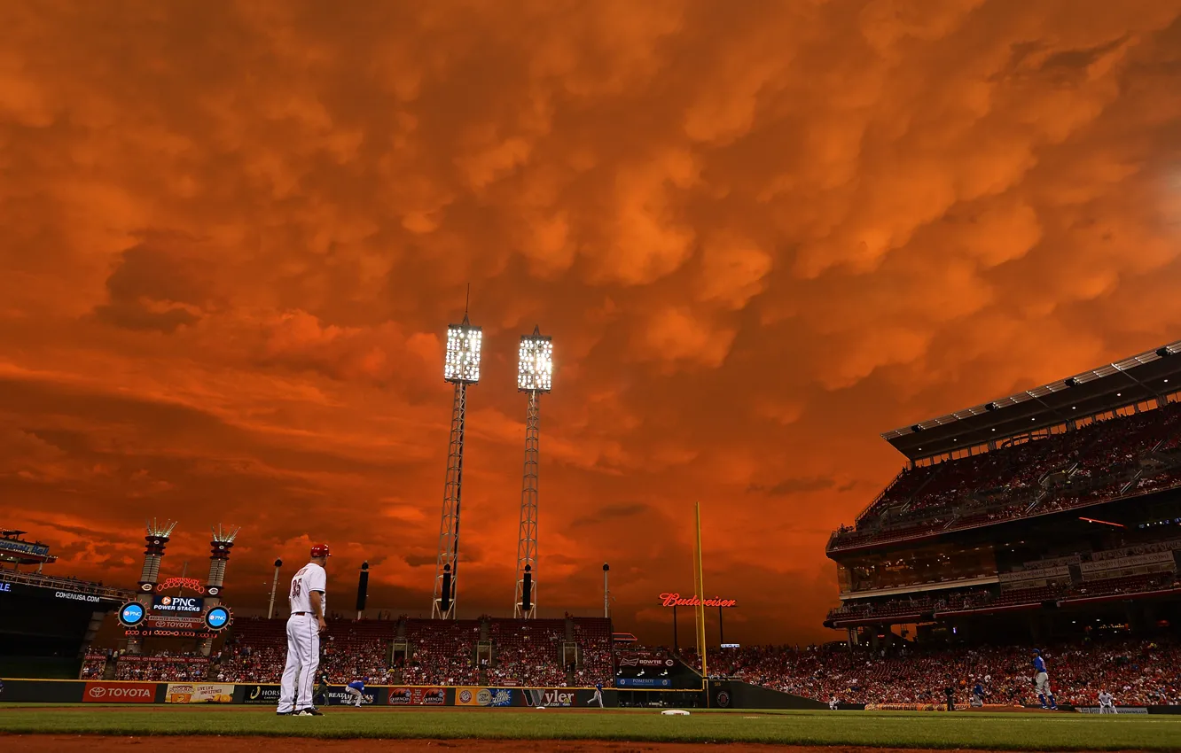 Фото обои небо, облака, игра, бейсбол, стадион