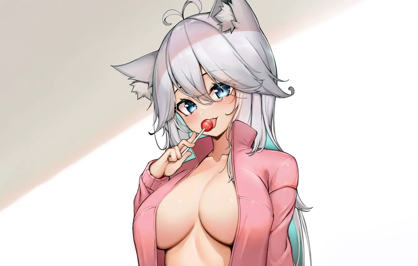 Фото обои girl, sexy, cleavage, long hair, boobs, animal ears, anime, beautiful