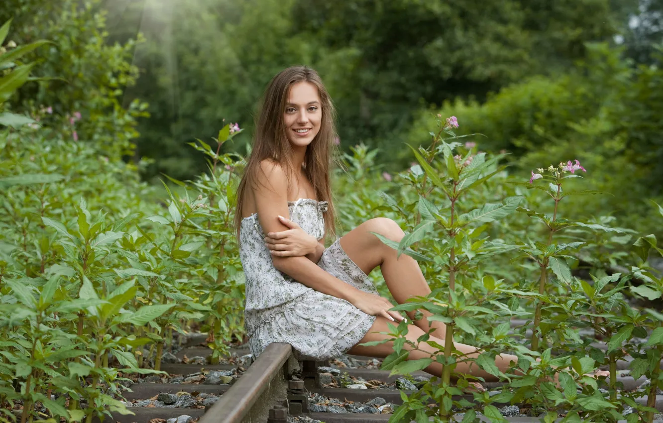 Фото обои girl, dress, sit