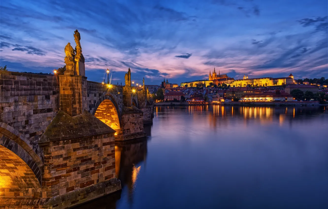 Фото обои dusk, Evening, Prague