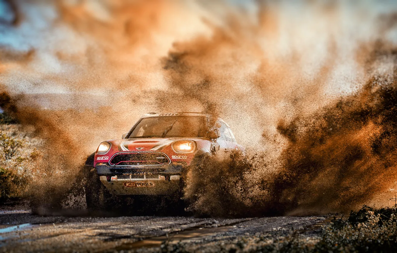 Фото обои Вода, Авто, Mini, Спорт, Машина, Скорость, Гонка, Грязь