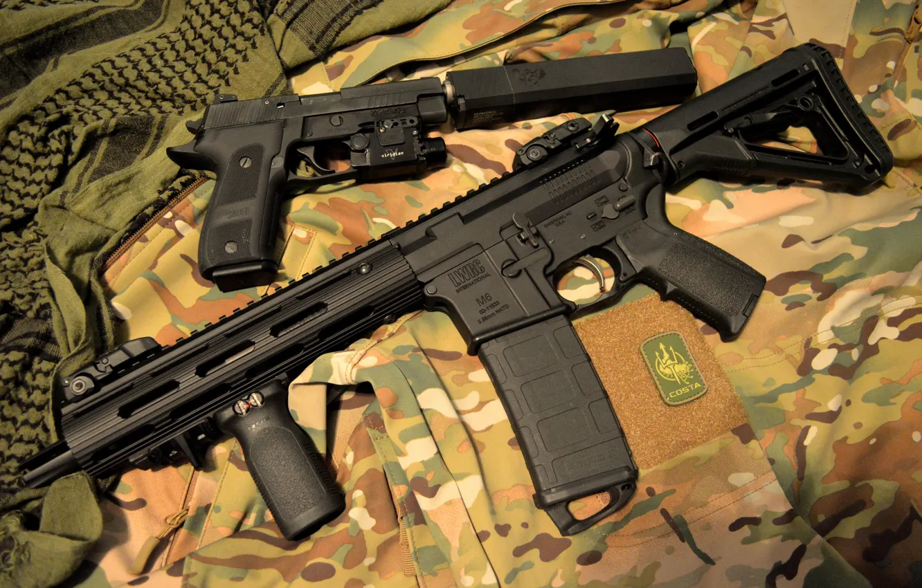 Фото обои пистолет, оружие, глушитель, карабин, LWRC M6