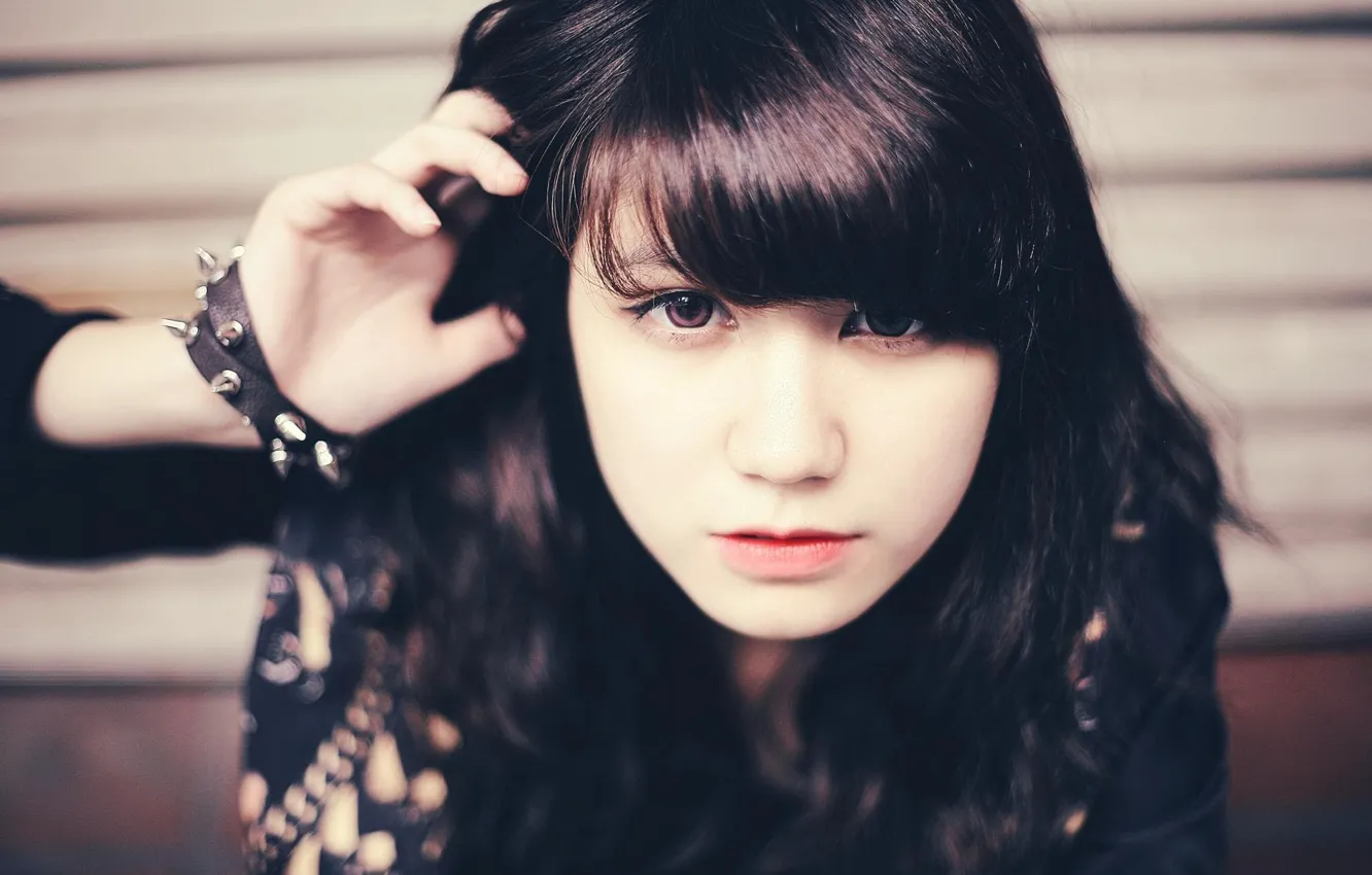 Фото обои Girl, Brunette, Style, Beauty, Eyes, Background, Cute, Close Up