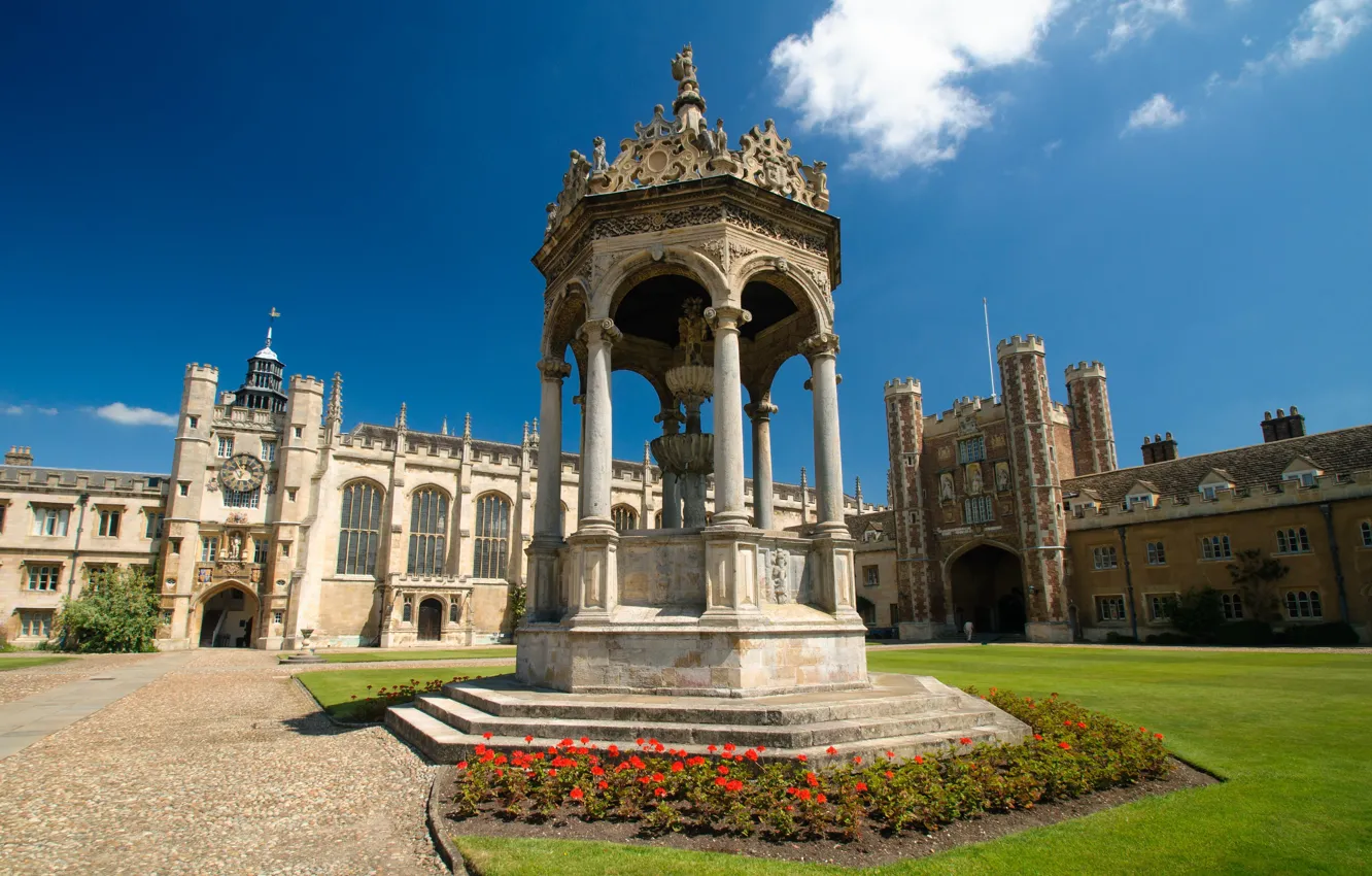 Фото обои Англия, фонтан, Кембридж