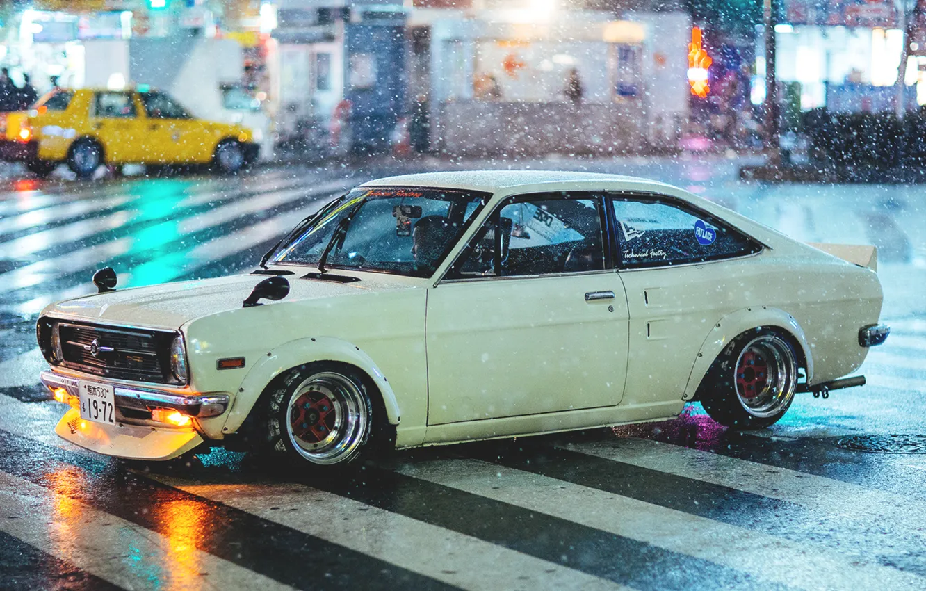 Фото обои дождь, улица, rain, street, datsun, датсун