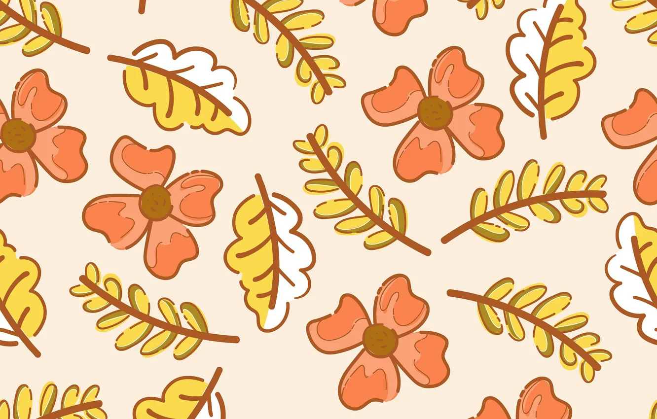 Фото обои листья, цветы, оранжевый, фон, текстура