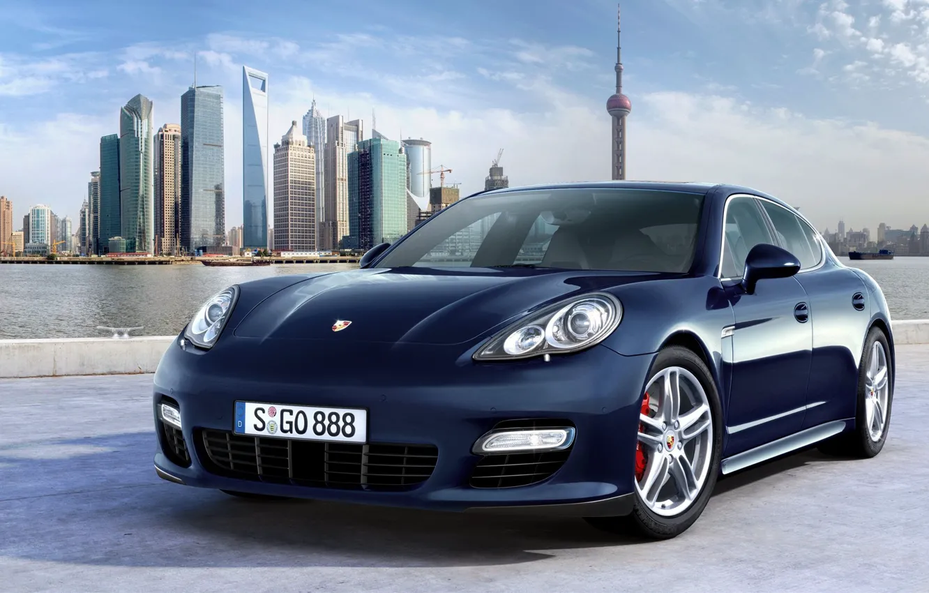 Фото обои синий, Porsche, Шанхай