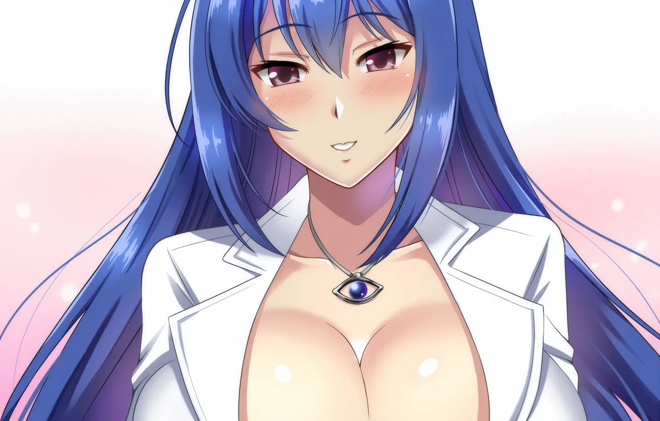 Фото обои girl, sexy, cleavage, long hair, boobs, anime, beautiful, purple eyes