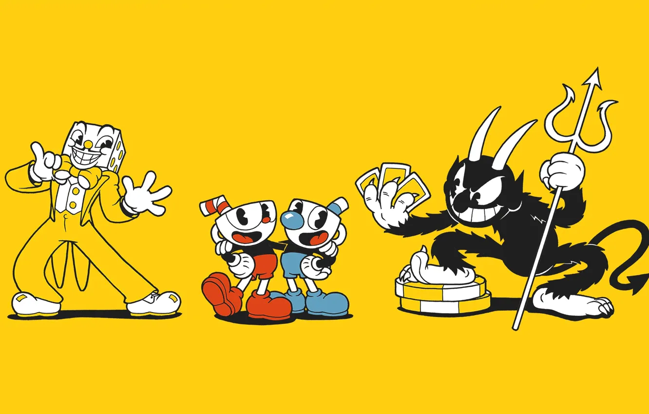Фото обои минимализм, разное, мультяшка, Чашко-головые братья, Cuphead