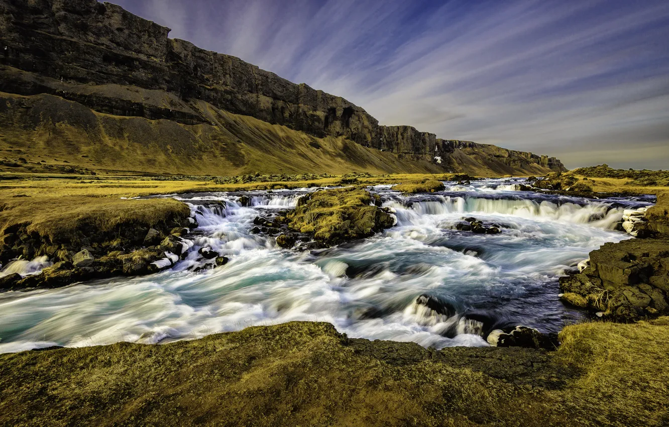 Фото обои горы, река, скалы, поток, Исландия, Iceland