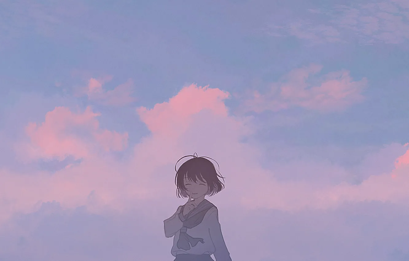 Фото обои небо, облака, улыбка, школьница, mifuru