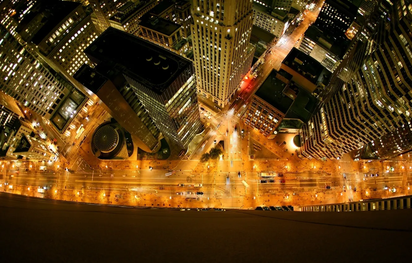 Фото обои машины, люди, дома, вид с высоты небоскрёба