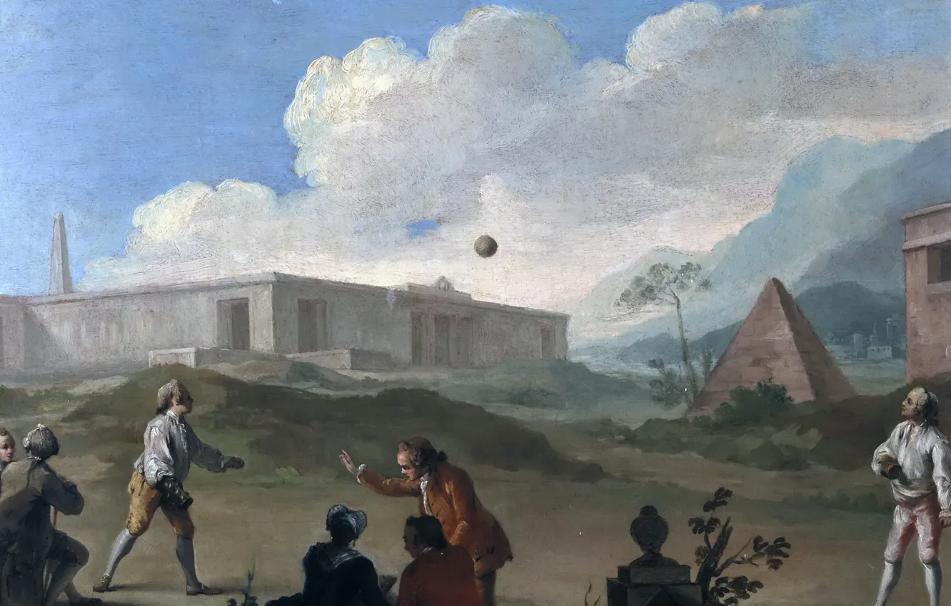 Фото обои люди, картина, пирамида, жанровая, Charles Joseph Flipart, Игры с Мячом