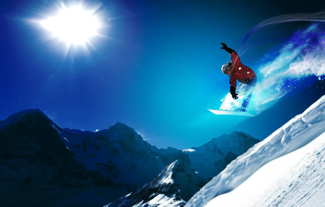Фото обои горы, экстрим, cноуборд, snowboard