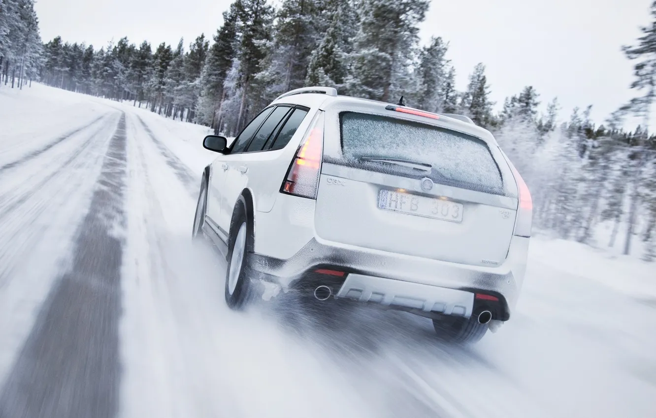 Фото обои зима, дорога, снег, Машина, белая