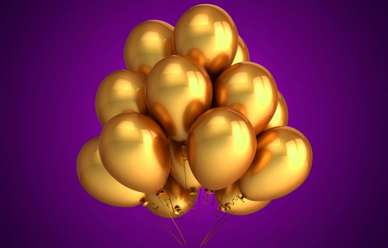 Фото обои воздушные шары, golden, celebration, holiday, balloons
