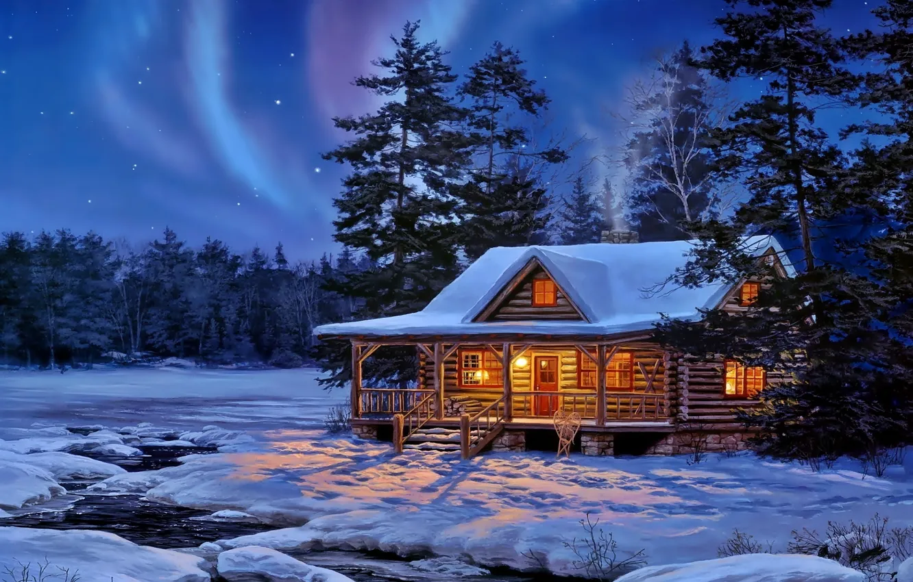 Фото обои house, winter, snow, Forest