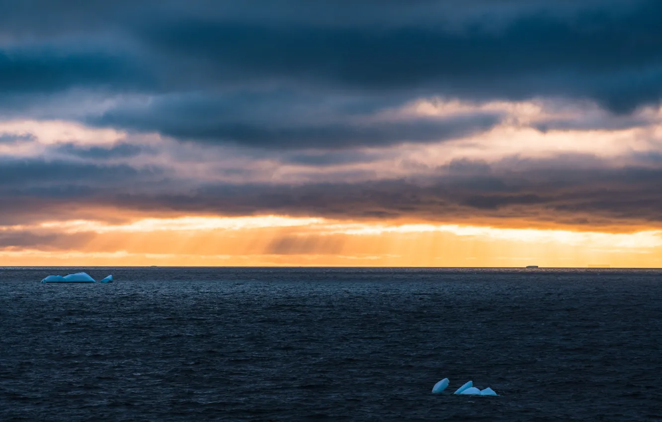 Фото обои storm, sea, seascape, horizon, sunlight, icebergs