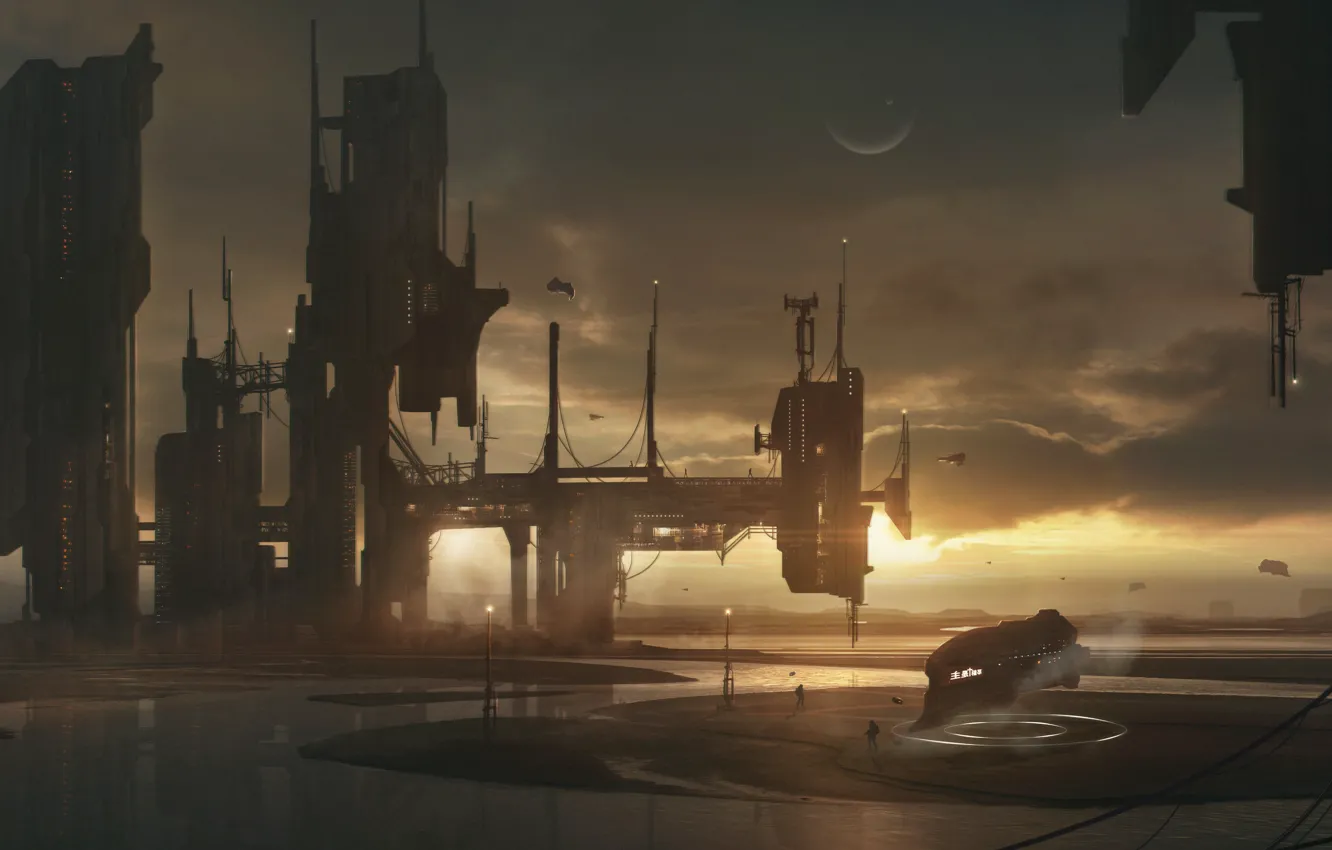 Фото обои планета, сооружения, Shipyard, space-station