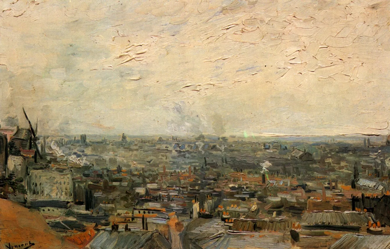 Фото обои Vincent van Gogh, обзор города, from Montmartre, View of Paris