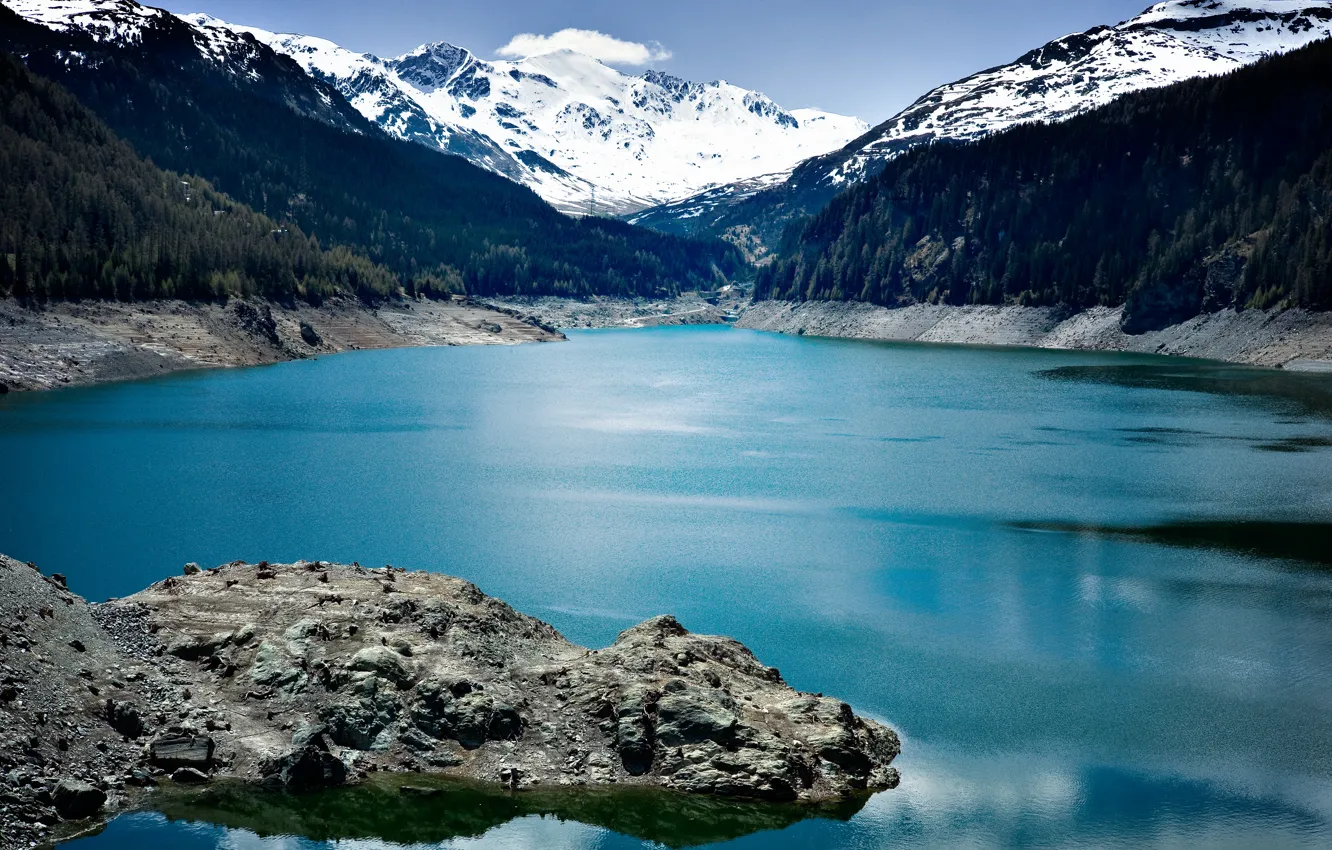 Фото обои небо, горы, озеро, камни, синеглазые озера