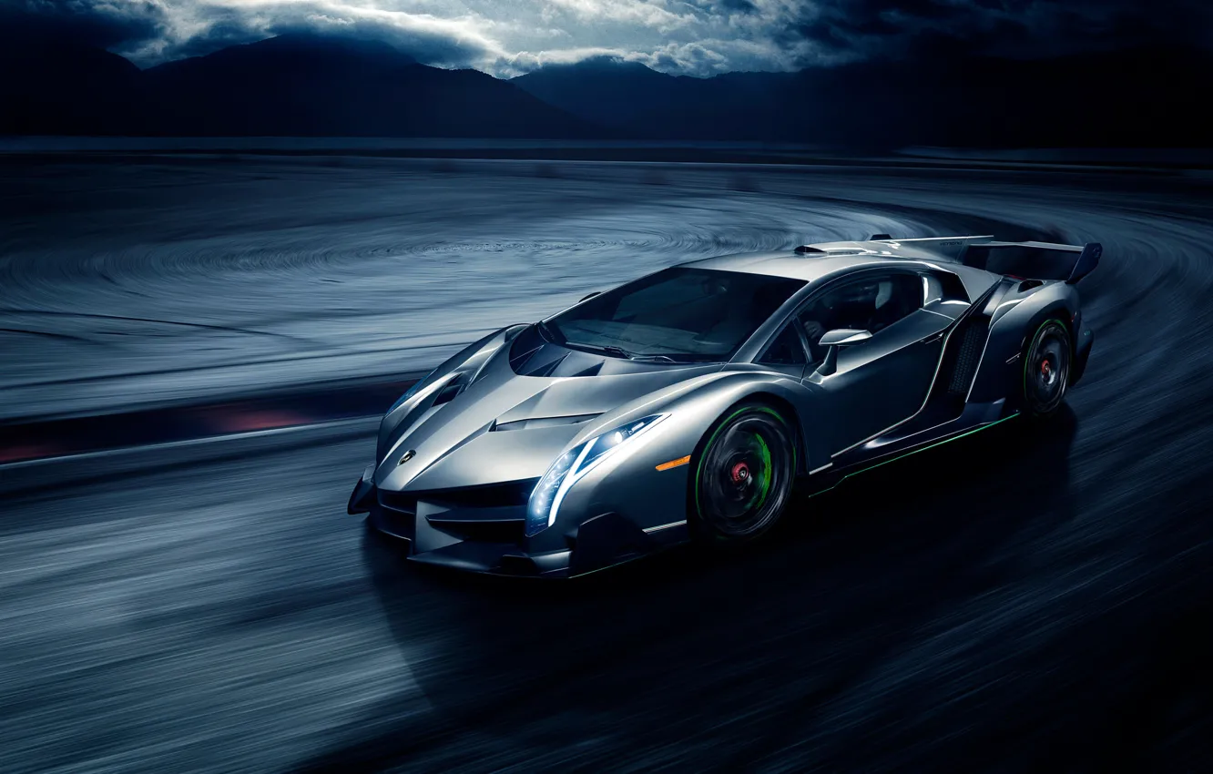 Фото обои движение, скорость, Lamborghini, front, Veneno