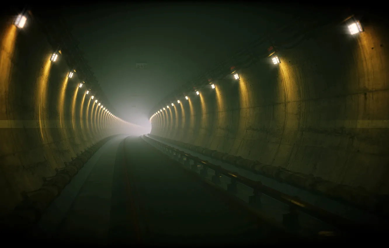 Фото обои Туннель, Фонари, бетон