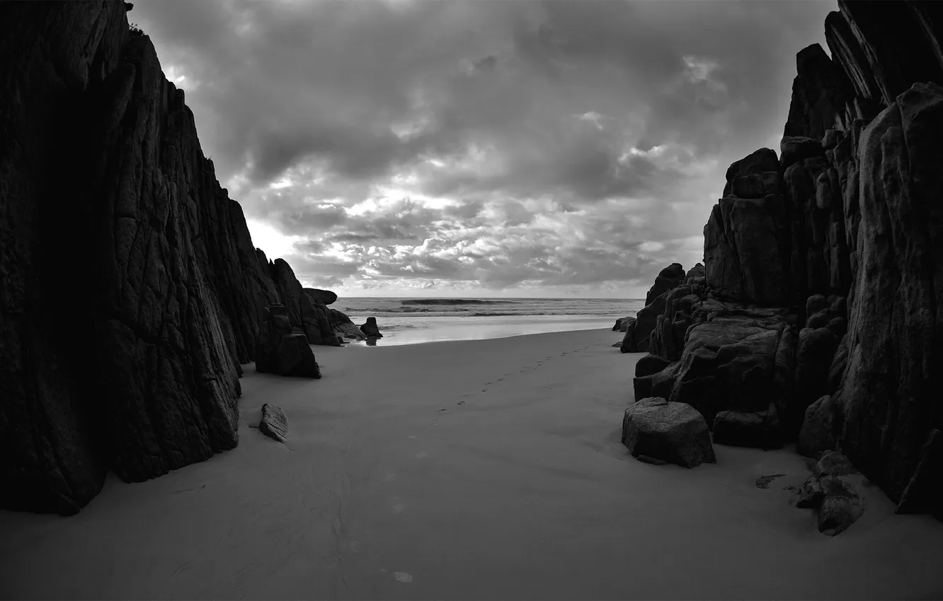 Фото обои песок, море, вода, камни, фото, океан, скалы, берег