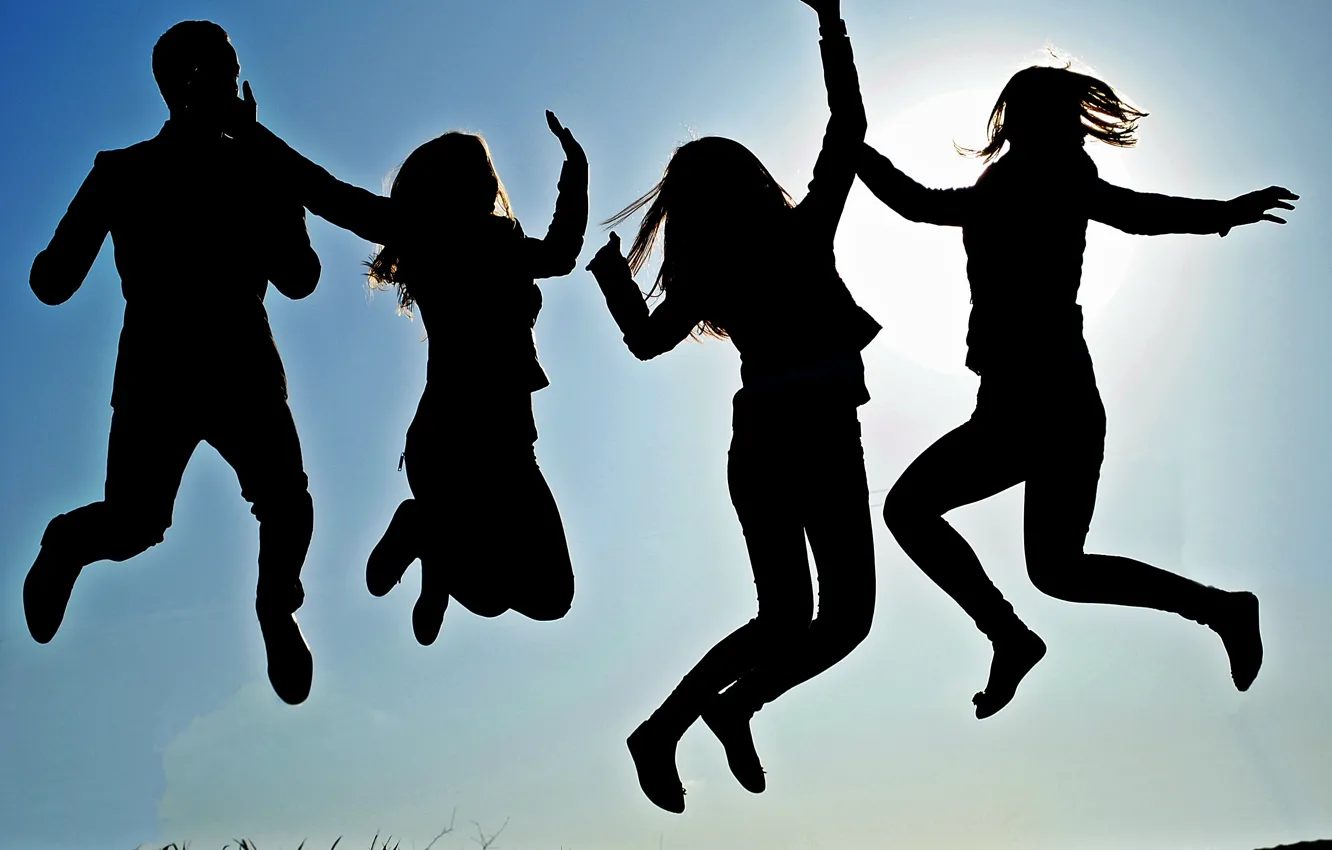 Фото обои небо, радость, счастье, друг, прижок