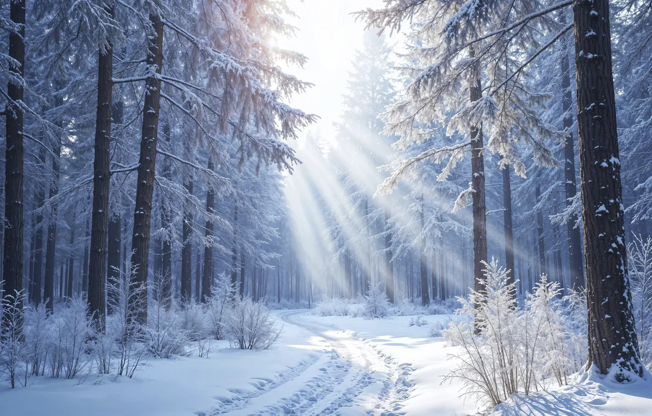 Фото обои зима, лес, снег, елки, forest, nature, winter, snow