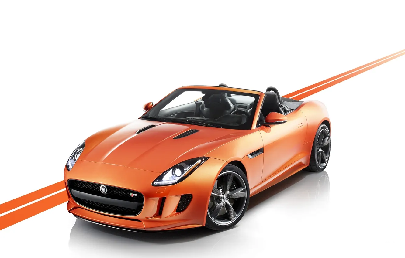 Фото обои оранжевый, Jaguar, Кабриолет, Купэ, Передок, F-type