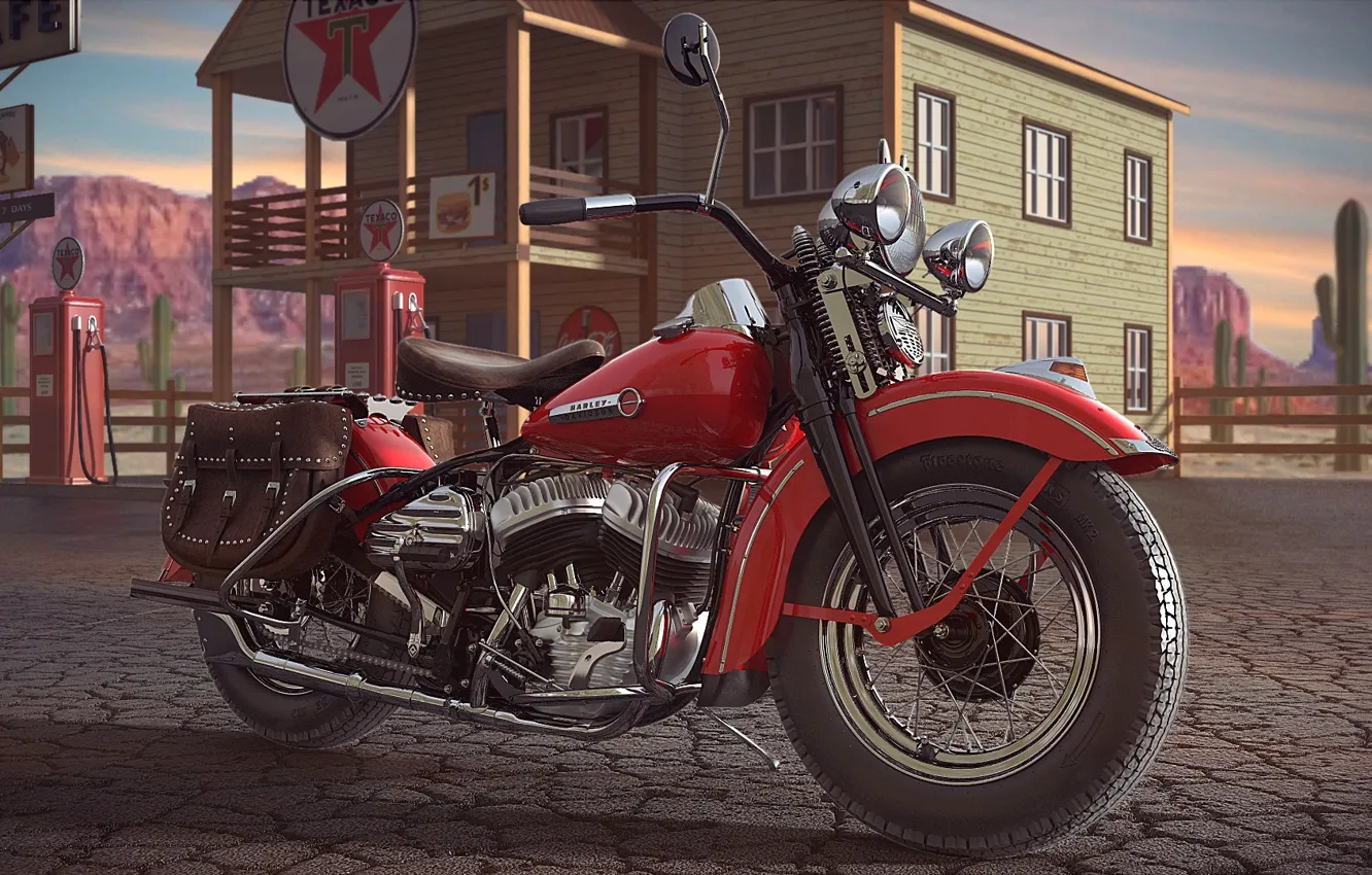 Фото обои звезды, верблюд, колонки, мотоцикл, Harley-Davidson WL(WLD)