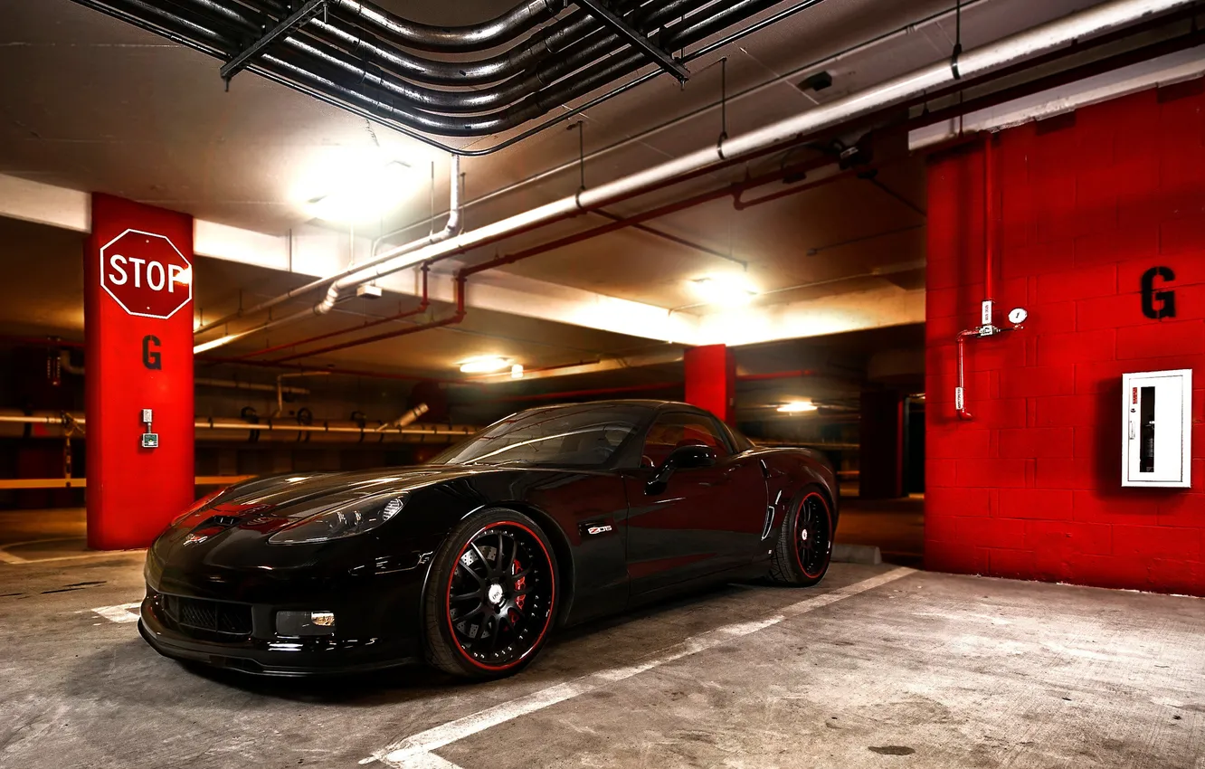 Фото обои corvette, black, z06
