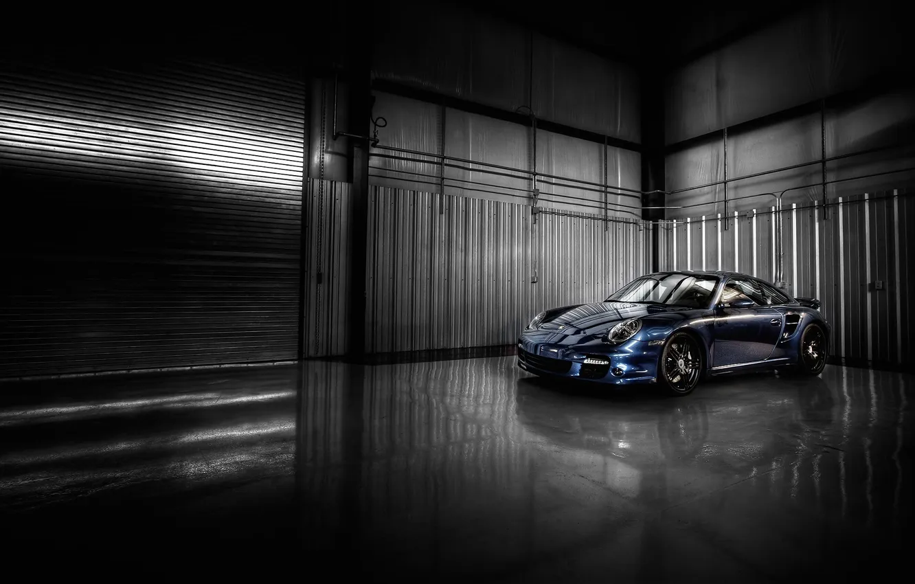 Фото обои гараж, Porsche, спорткар, порше, gt3, тёмносиний