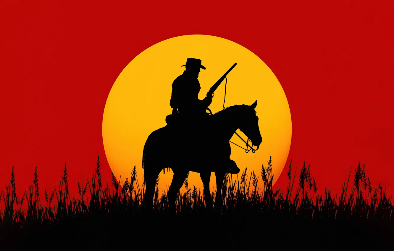 Фото обои игра, game, sunset, закат солнца, Red Dead Redemption, silhouette, Rockstar San Diego, lonely cowboy