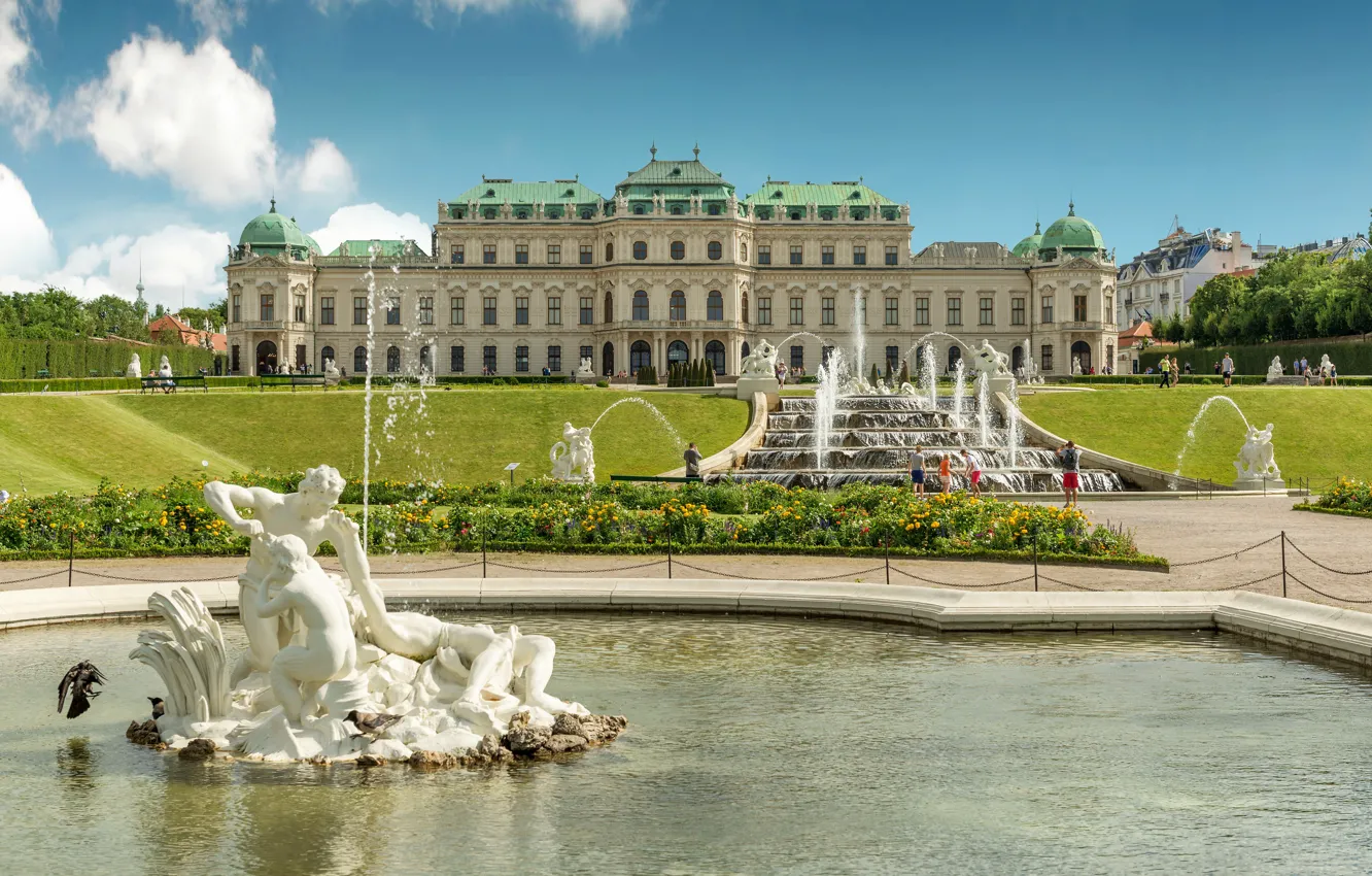 Фото обои Австрия, сад, фонтаны, дворец, Austria, Вена, Vienna, Бельведер