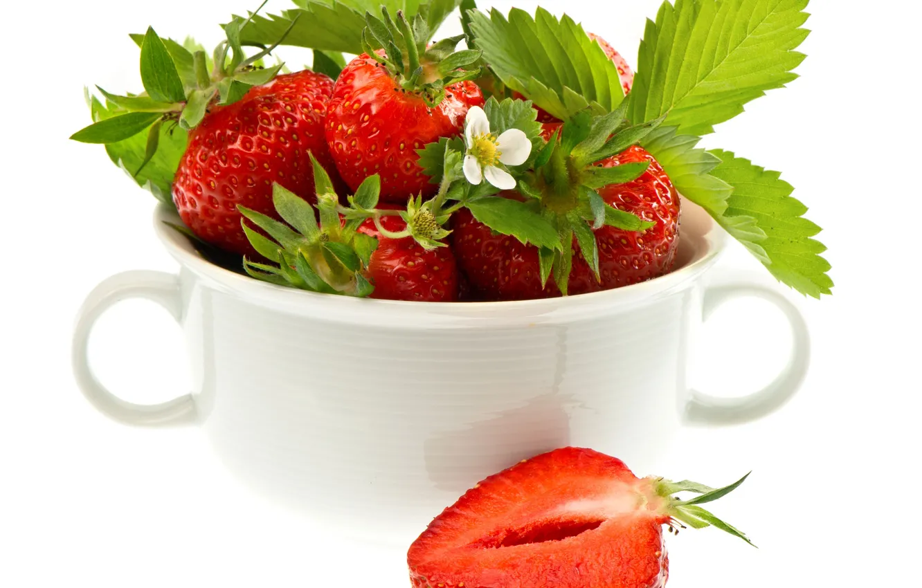 Фото обои ягоды, клубника, кружка