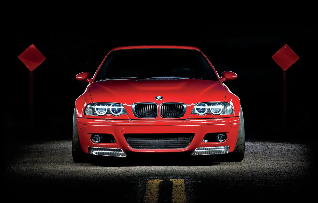 Фото обои BMW, Red, Night, E46, Road, M3