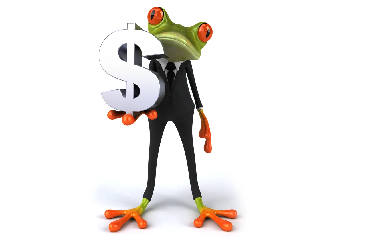 Фото обои графика, лягушка, доллар, костюм, бизнес, free frog