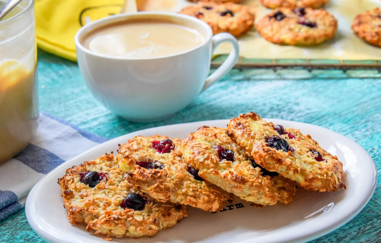 Фото обои кофе, печенье, выпечка, изюм