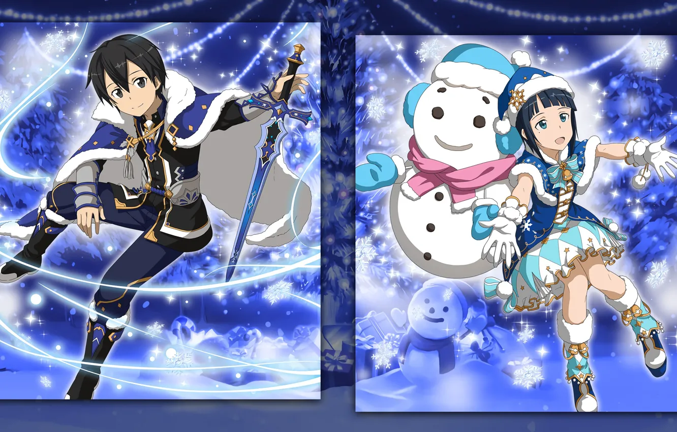 Фото обои девушка, коллаж, аниме, арт, парень, мастера меча онлайн, кирито