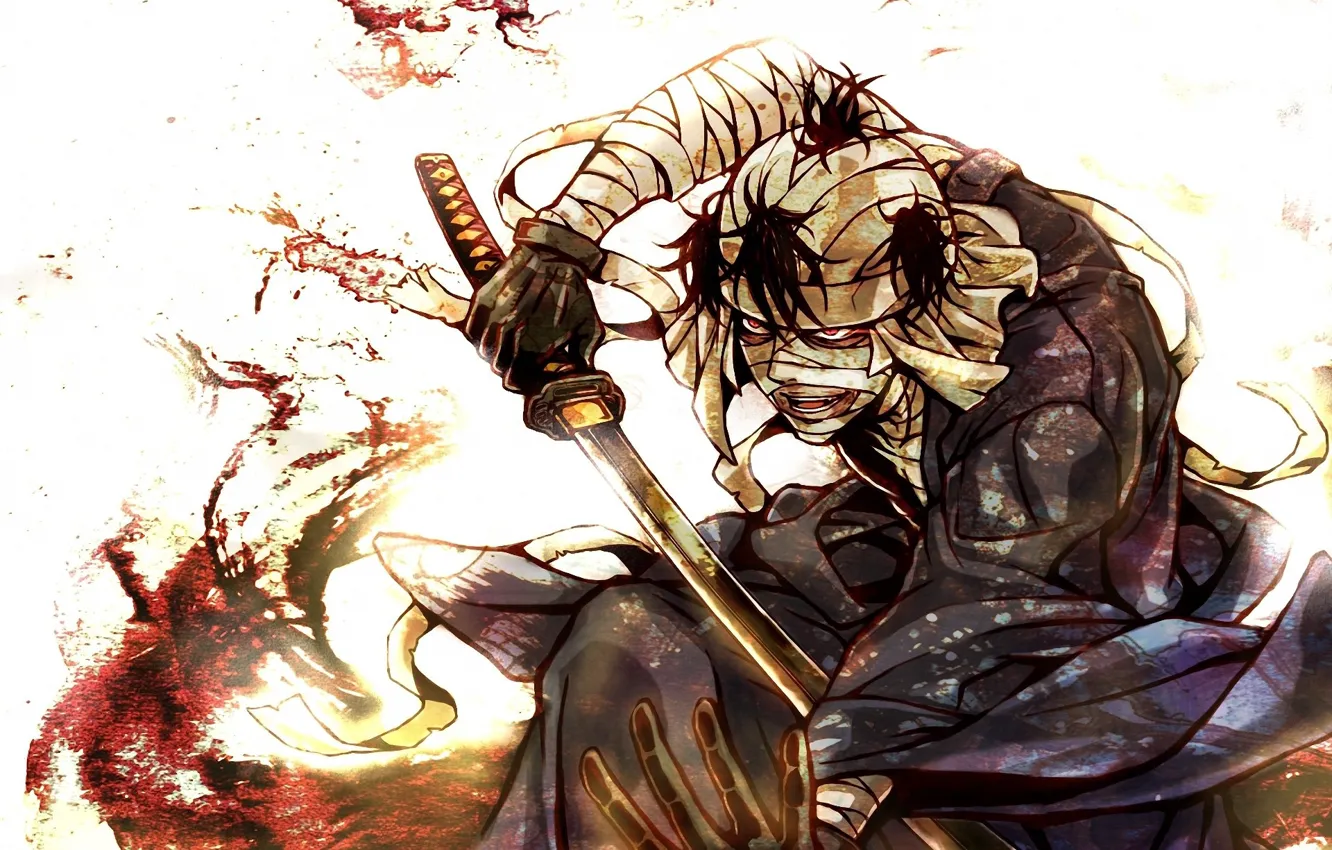 Фото обои кровь, катана, лезвие, бинты, раненный, безумец, Rurouni Kenshin, Бродяга Кенсин