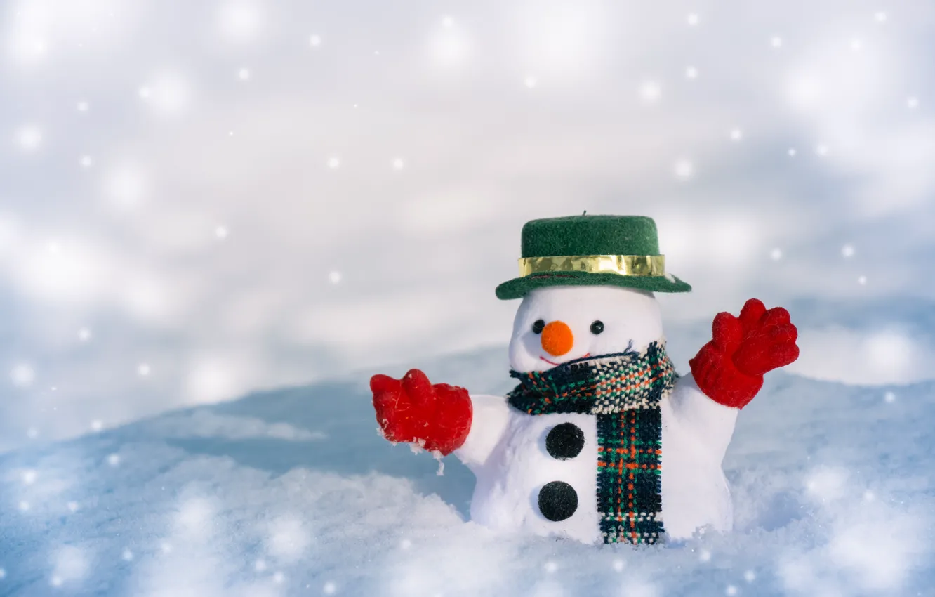 Фото обои зима, снег, снежинки, Новый Год, Рождество, снеговик, happy, Christmas