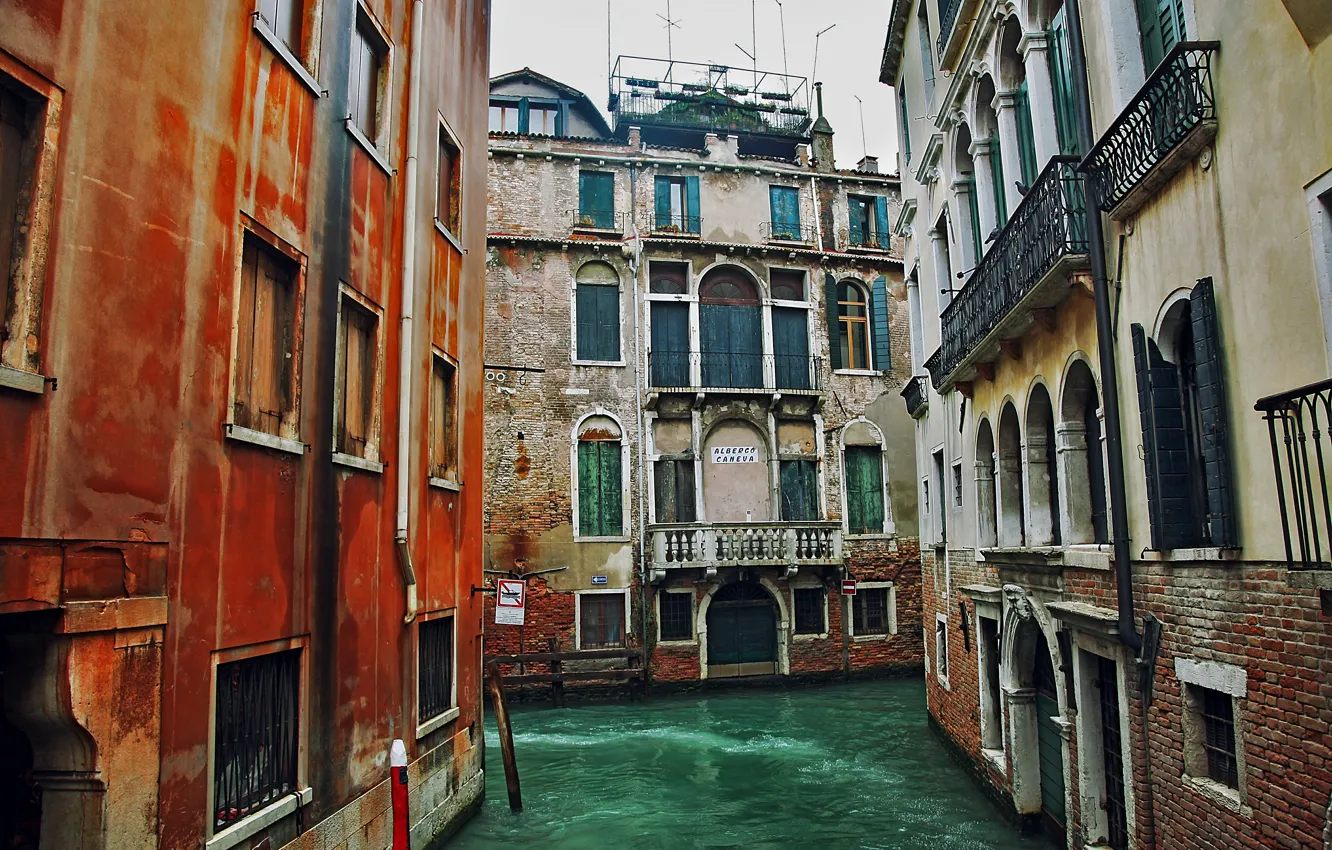 Фото обои здания, дома, Италия, Венеция, канал, Italy, water, улочка