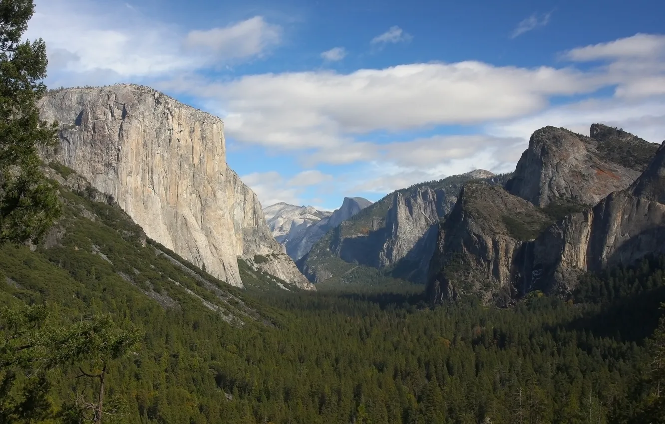 Фото обои облака, деревья, Yosemite Valley