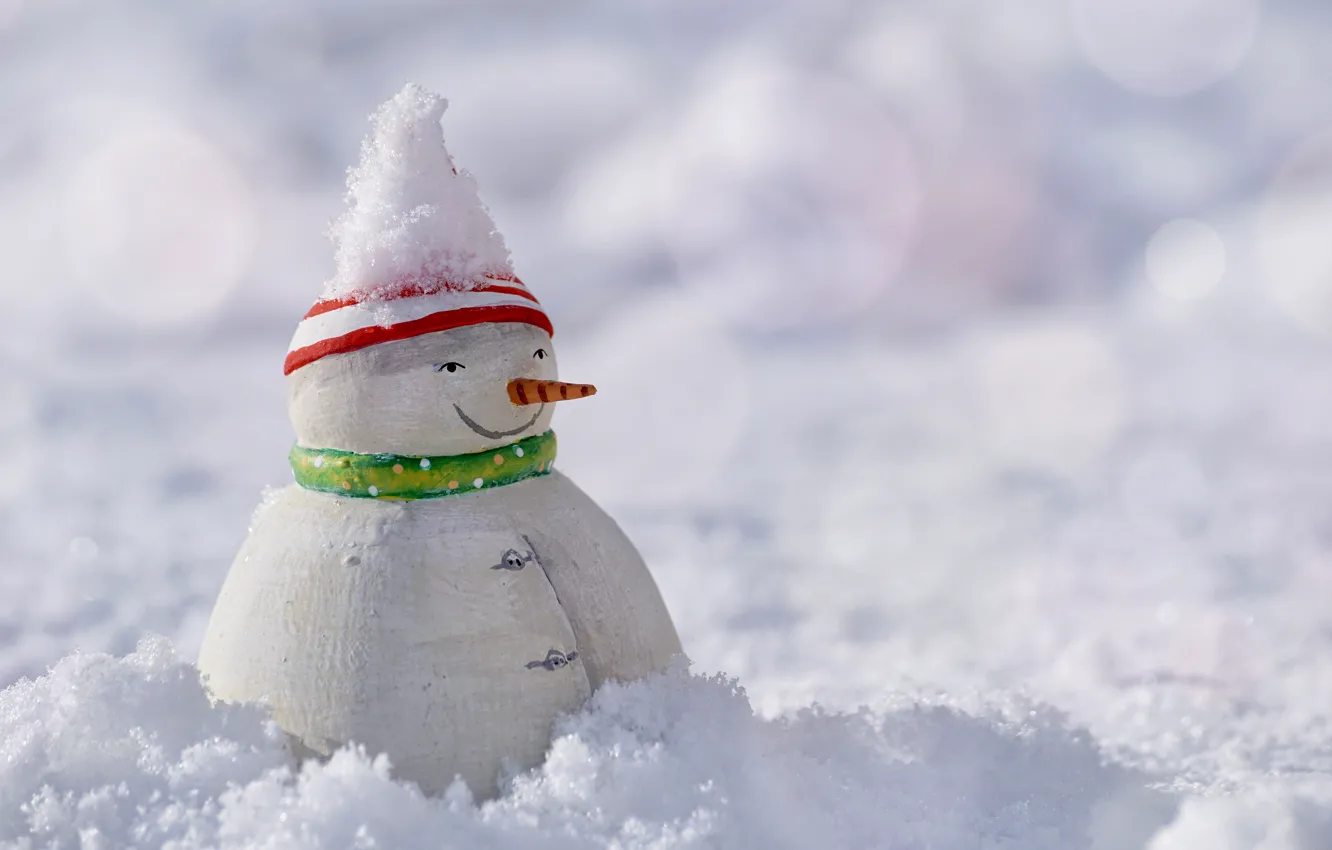 Фото обои зима, снег, природа, праздник, игрушка, Рождество, Новый год, снеговик