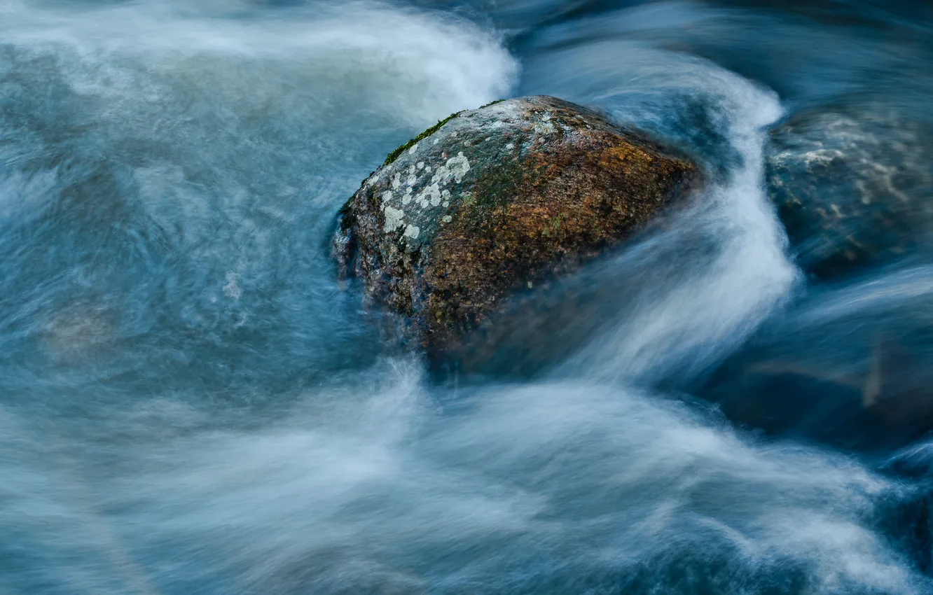 Фото обои река, камень, поток