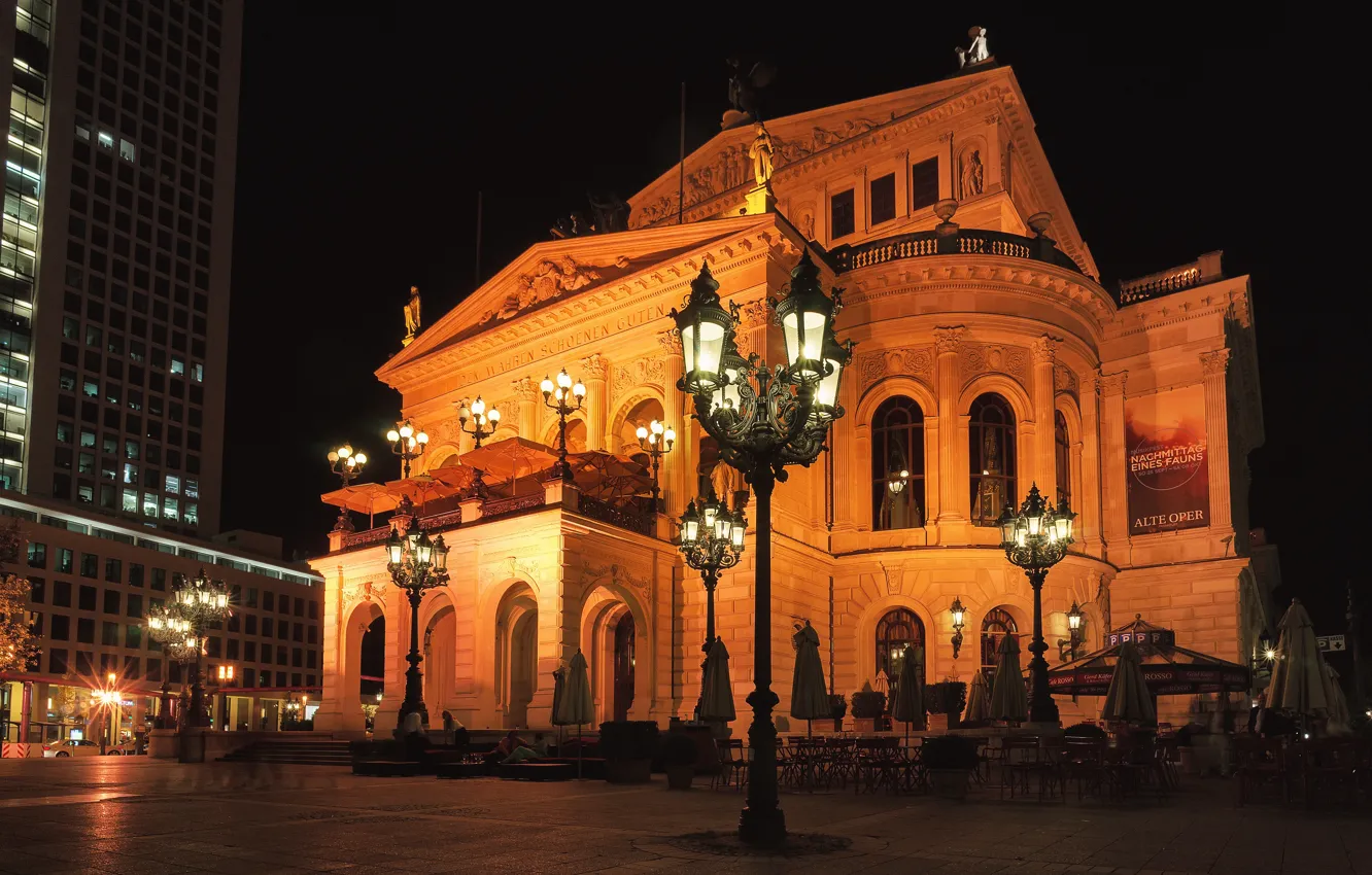 Фото обои ночь, огни, фонари, Frankfurt, Франкфурт, Герамания, alte Oper